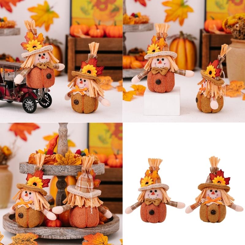 Thanksgiving Harvest Autumn Flower and Leaf Scarecrow Plush Dolls Keychains Charm Hanging Ornament Festivals Decors