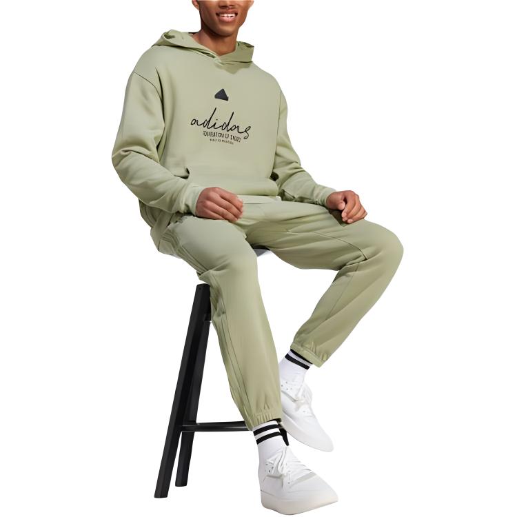 adidas Handwritten Letter Print Design Comfortable Pullover Hoodie Men Hoodies Tent-Green IW3535