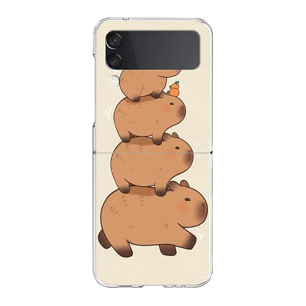 Cartoon Capybara Hard PC Phone Case For Samsung Galaxy Z Flip 5 4 3 Transparent Cover For Galaxy Z Flip 6 Foldable Shockproof