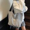 ins stripes about the next bag, students' new versatile large-capacity shopping bag, simple tote casual commuter shoulder bag