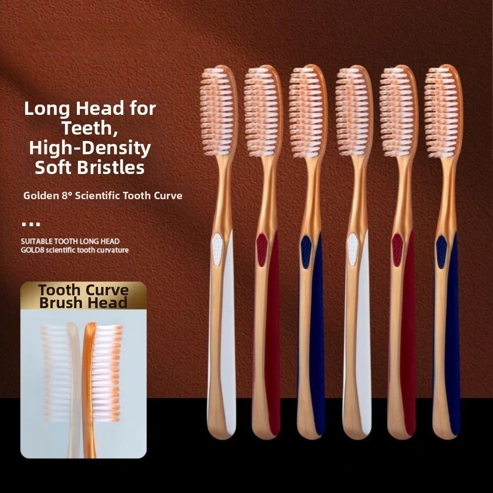 6pcs Long Head Soft Bristle Toothbrush Anti-slip Handle Curved Head Toothbrush For Adults Couple