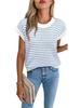 Women's Striped Knit Summer Top - Loose, Short-Sleeved, Round Neck, Casual Hollow Design Sweater