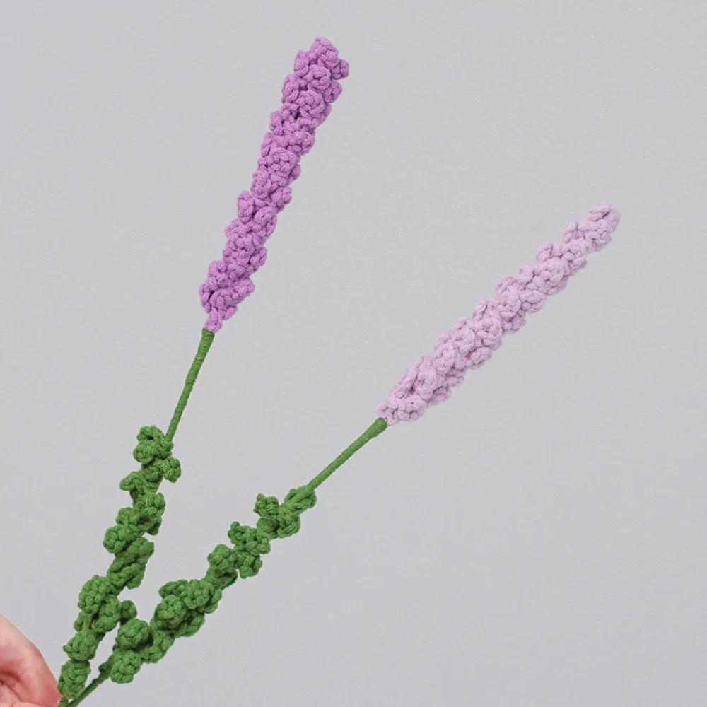 Lavender Crochet Flower Knitted Flower Creative Crochet Bouquet Finished Handmade Flowers Wedding Office Home Decor
