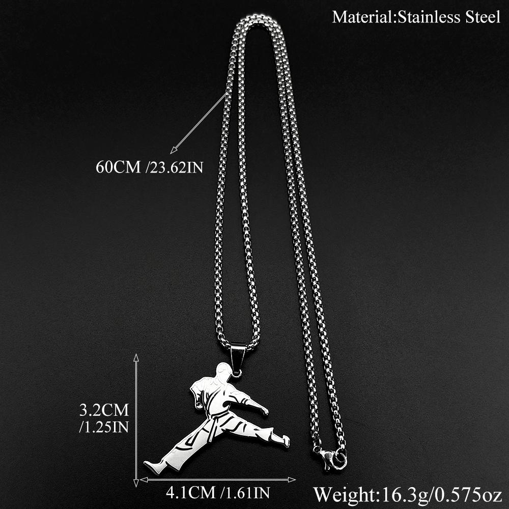 Karate Kick Man Pendant Necklace For Men Stainless Steel Martial Arts Kung Fu Charm Male Chain Jewelry Taekwondo Fighter Gift