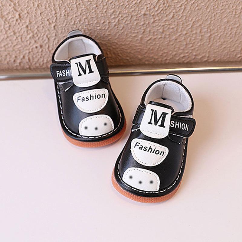 Boys' Spring/Autumn Single Shoes for Toddlers 0-2 Years Old, Soft-Soled Anti-Slip Infant Squeaky Shoes.