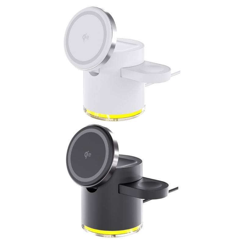 Intelligent 3 In 1 15W Magnetic Fast Charging Station Dock For Phone Earbud Smartwatch Desk Organizers With LED Lighting