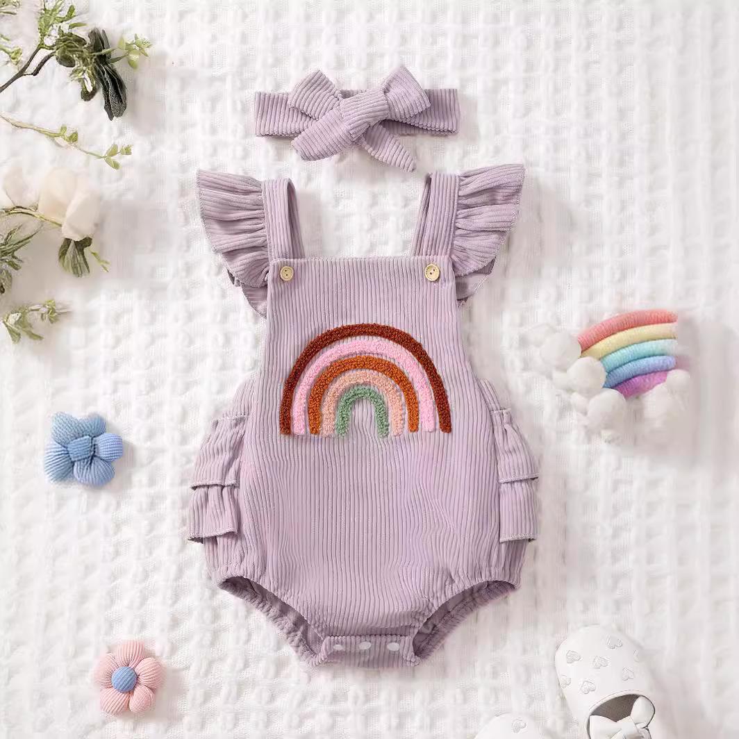 

Baby Girl Multi-Color Rainbow Corduroy Lace Romper 6-9 months фиолетовый