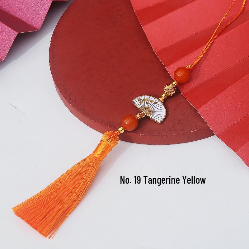 Ancient Style White Tassel Fan Pendant for Hanfu/Qipao Lapel or Phone