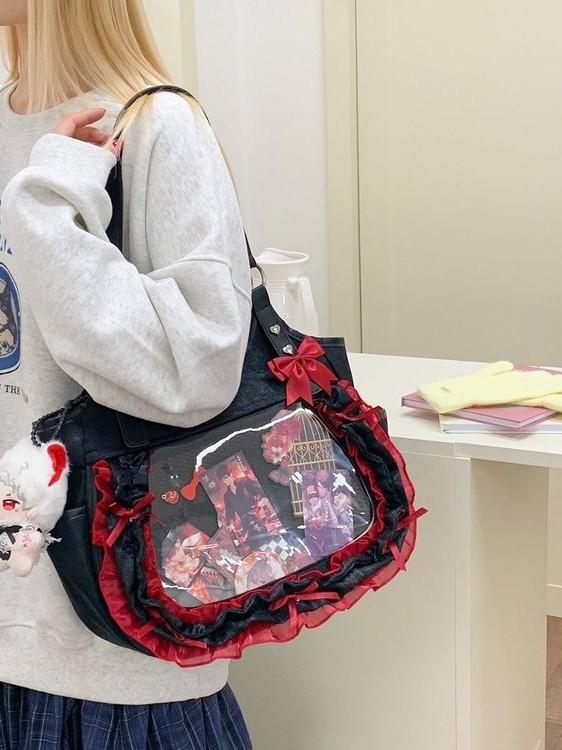 Sweet Lace Bowknot Shoulder Bag For Casual Daily Use With Pu Material