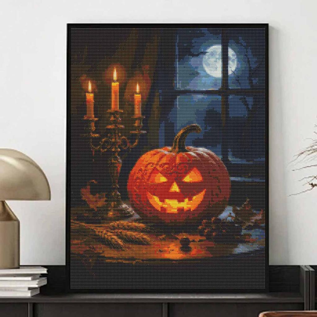 Halloween Diamond Painting Kit Handmade Diy Painting Home Decoration painting.Pumpkin Candle Moon Night Scenery Mosaic Art Craft
