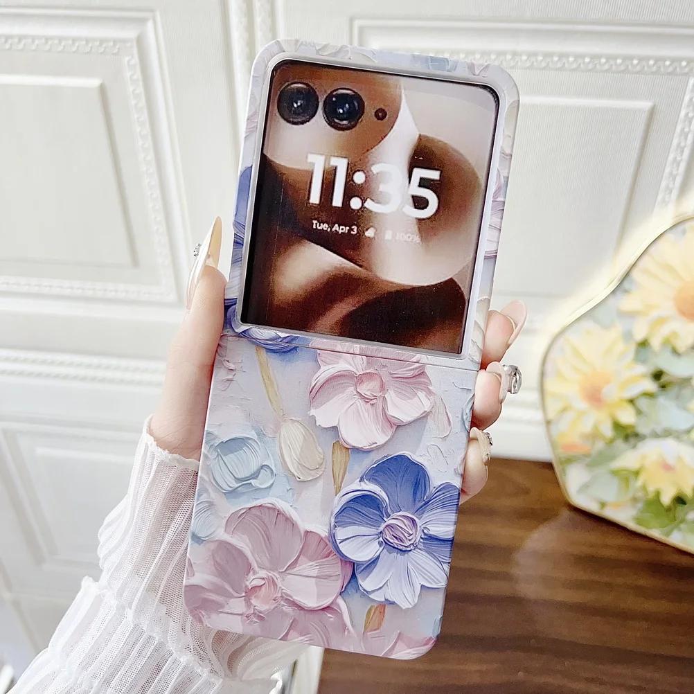 Colorful Embossed Effect Watercolor Flower Phone Case for Motorola Razr 60 Ultra 50 2024 Ultra 2025 Slim Camera Protection Cover