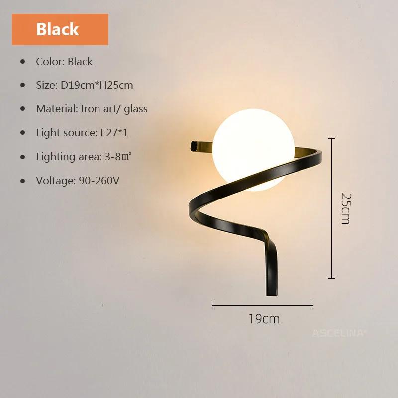 Lampa de Perete Modernă LED Glob de Sticlă 110V 220V Negru Lumină de Tapițerie Pentru Living Dormitor Noptieră Alee Scări Lumină de Perete