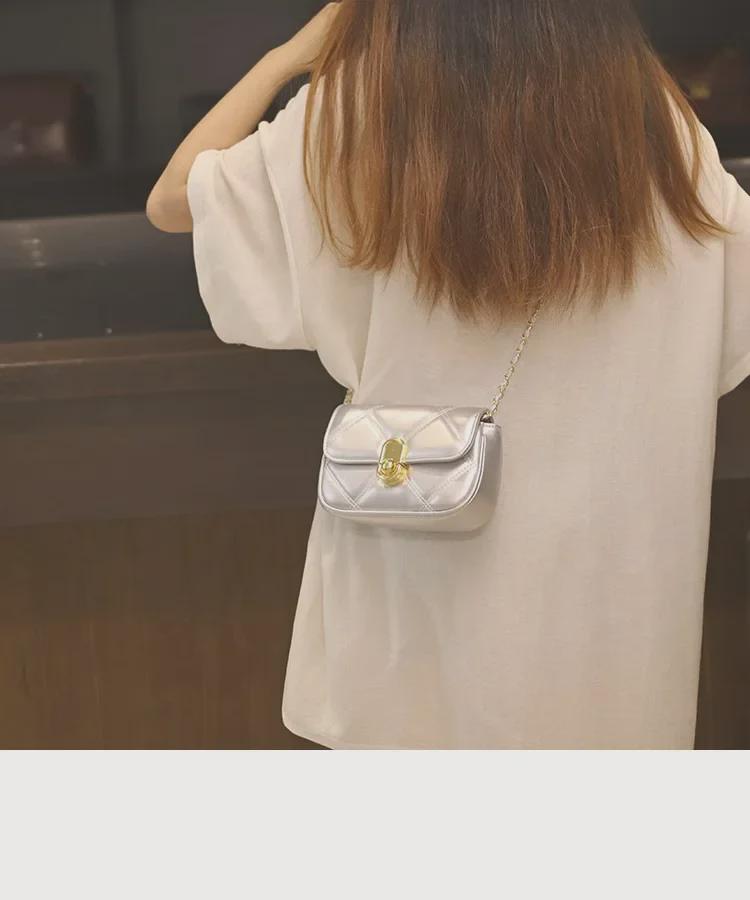 Fashion Diamond Silver Mini Bag - Women's Chain Messenger, Summer Luxury Small Square.