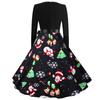 Women Vintage Long Sleeve Christmas 1950s Housewife Evening Party Prom Dress