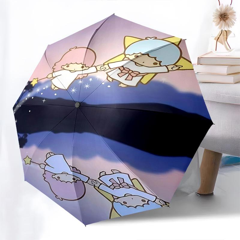 1pc Little Twin Stars Outdoor Umbrella - Automatic Opening/Closing, Foldable Design, Iron Frame, Festival Gift for Fans, Travel & Daily Use.R029