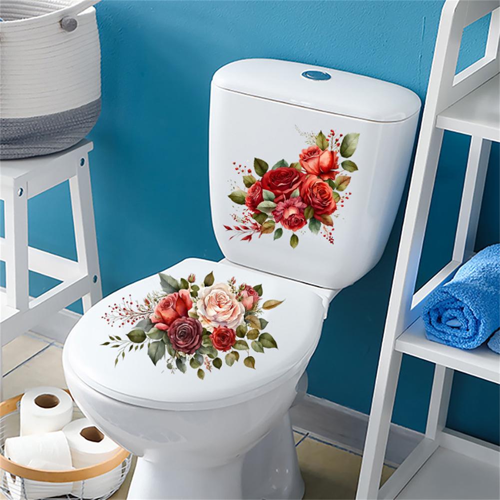 Bathroom Toilet Sticker Rose Flower Wall Stickers DIY WC Washroom PVC Posters Home Cabinet Refrigerator Decoration Decal
