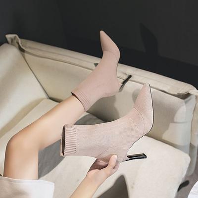 Footwear Half High Pointed Toe Women's Boots Elastic Shoes for Woman Mid Calf Pink Sock Fashion 2024 Chic and Elegant Goth Gyaru