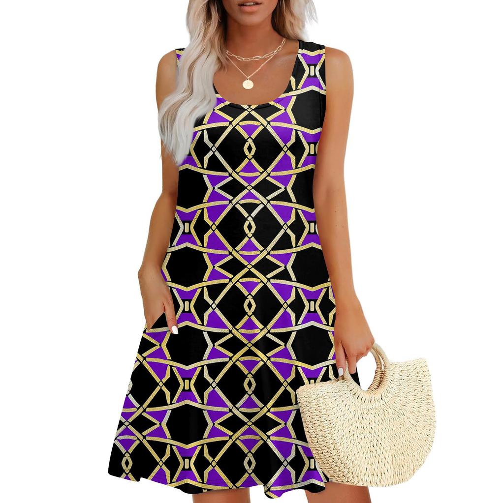 Lässiges Sommerkleid für Damen mit Taschen, Sommer-Boho-Strandkleid, Urlaubskleider für Damen, T-Shirt-Kleid, U-Ausschnitt, lockere Tank-Kleider