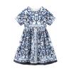 2025 European & American Style Blue & White Porcelain Spaghetti Strap Sleeveless Dress for Girls