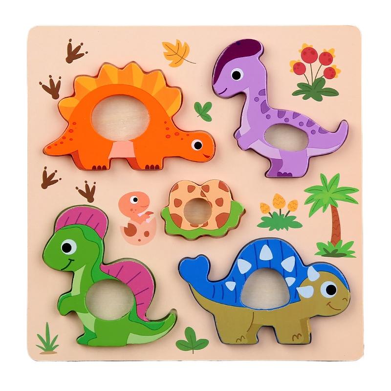 Montessori 3D Holzpuzzle Cartoon Tiere Muster Legespiel Kinder Lernspielzeug Geschenke für Kinder