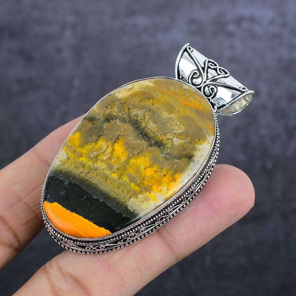 Natural Bumble Bee Jasper 925 Sterling Silver Jewelry Pendant 2.60" ET-4404