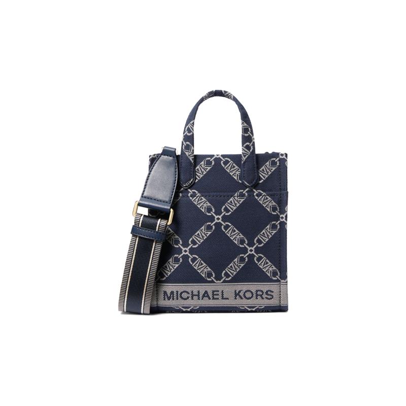MICHAEL KORS Gigi Presbyopia Pattern Fabric and Artificial Leather Tote Bag Tote Bag Shopping Bag Crossbody Bag Clutch Mini Women’s Navy Blue