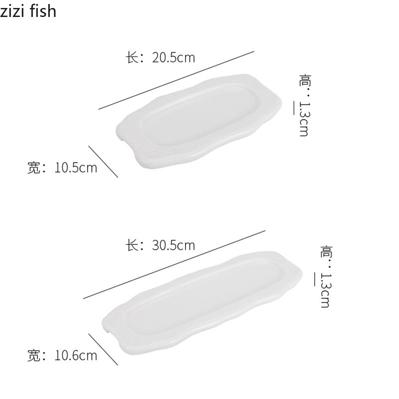 Pure White Ceramic Long Strip Plate Irregular Sushi Plate Dessert Plate Snack Plates Molecular Cooking Specialty Tableware