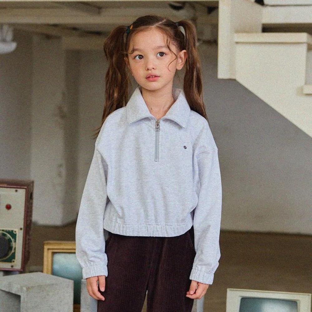  Olivan  Simple Logo Half Zip Up Crop Sweatshirt  Melange 