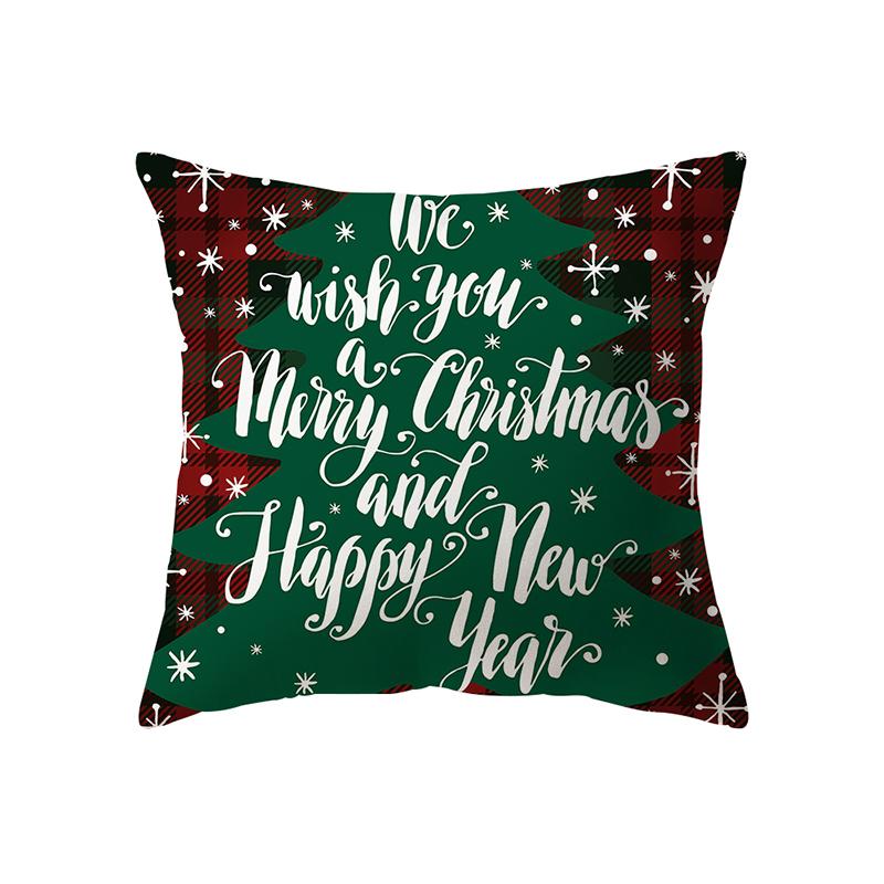 Christmas Theme Elk Print Pattern Cushion Cover Home Living Room Sofa Decoration Square Polyester Pillow Pillow Cover