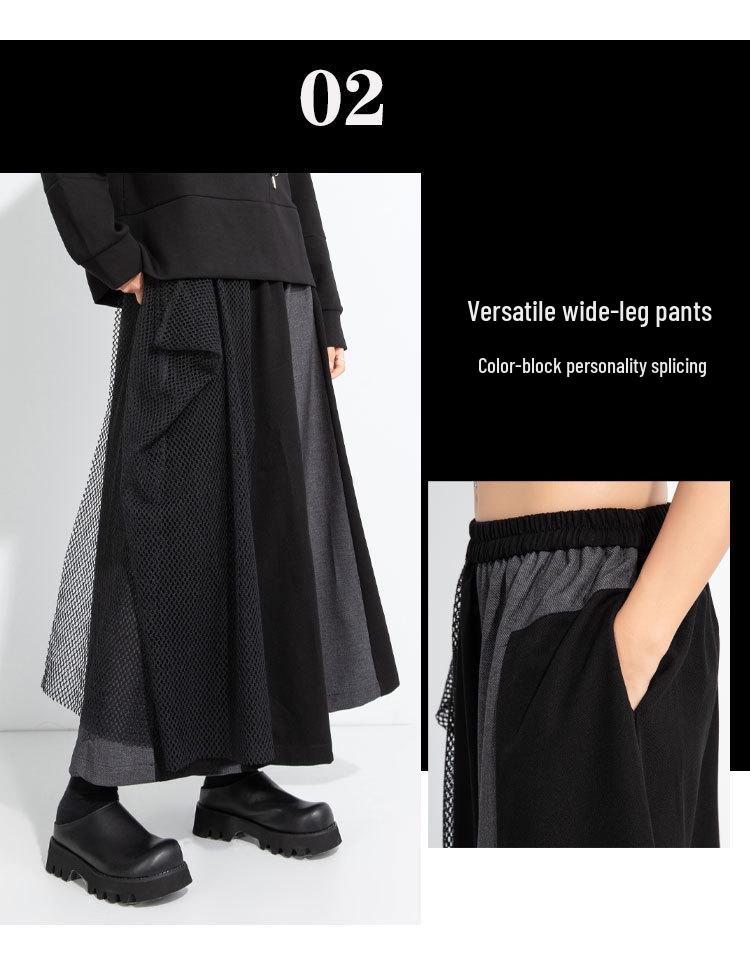 2025 Autumn/Winter Niche Fashion Elastic Waist Patchwork Wide-Leg Culottes Plus Size