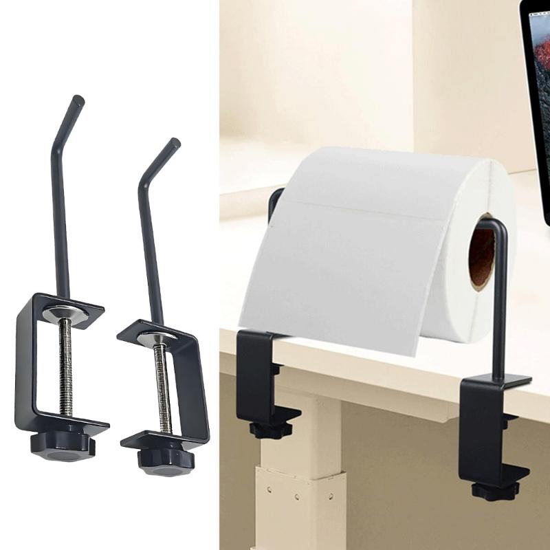 Clamp On Metal Paper Roll Holder for Table Edge Use, Black Desk Rack for Wrapping Paper, Kraft Rolls, Studio Tables and Craft Work
