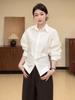 Women's Spring 2026 Stylish Pleated Waist-Cinched Straight Shoulder Shirt Top