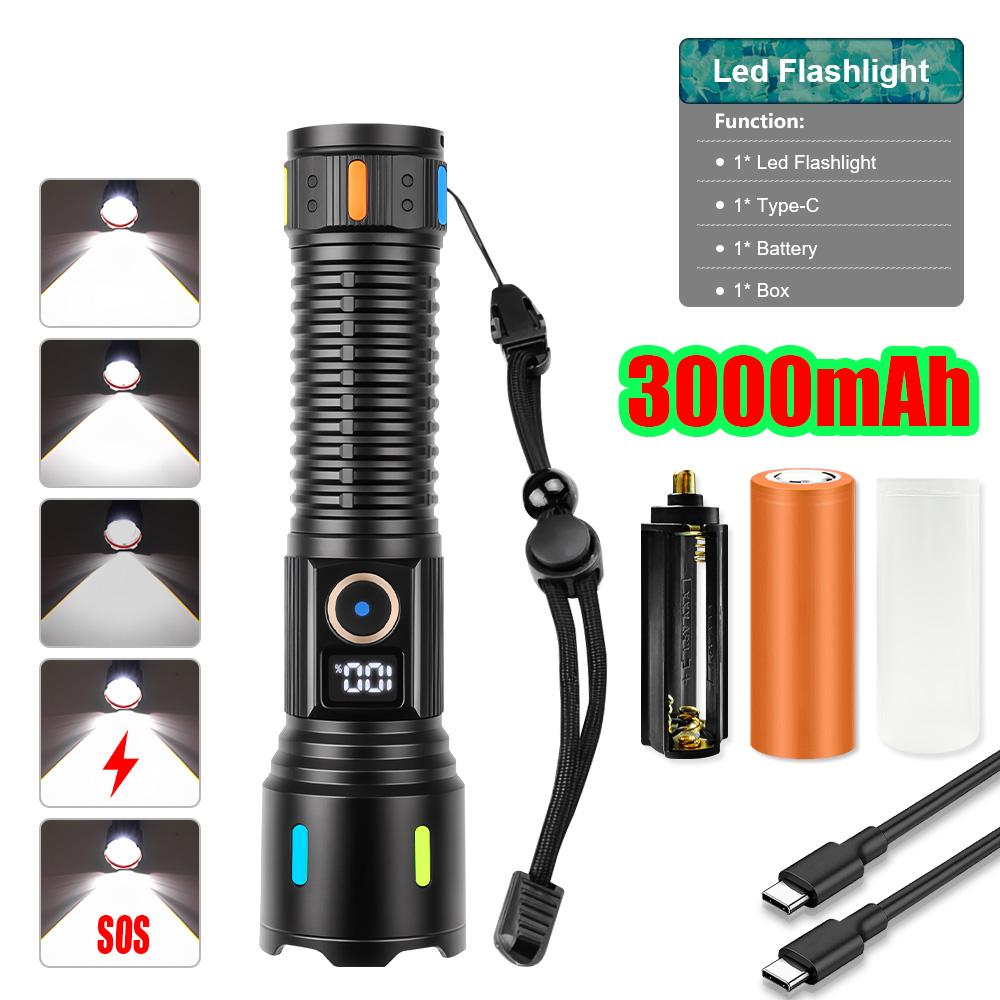 8800000LM High Power LED Flashlight USB Rechargeable Tactical Flashlight Zoom Waterproof LED Torch for Outdoor Hiking Emergency
