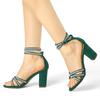 Allegra K Women's Green Ankle Strap Sandals with Rhinestones and Chunky Heels, Size 25.5cm