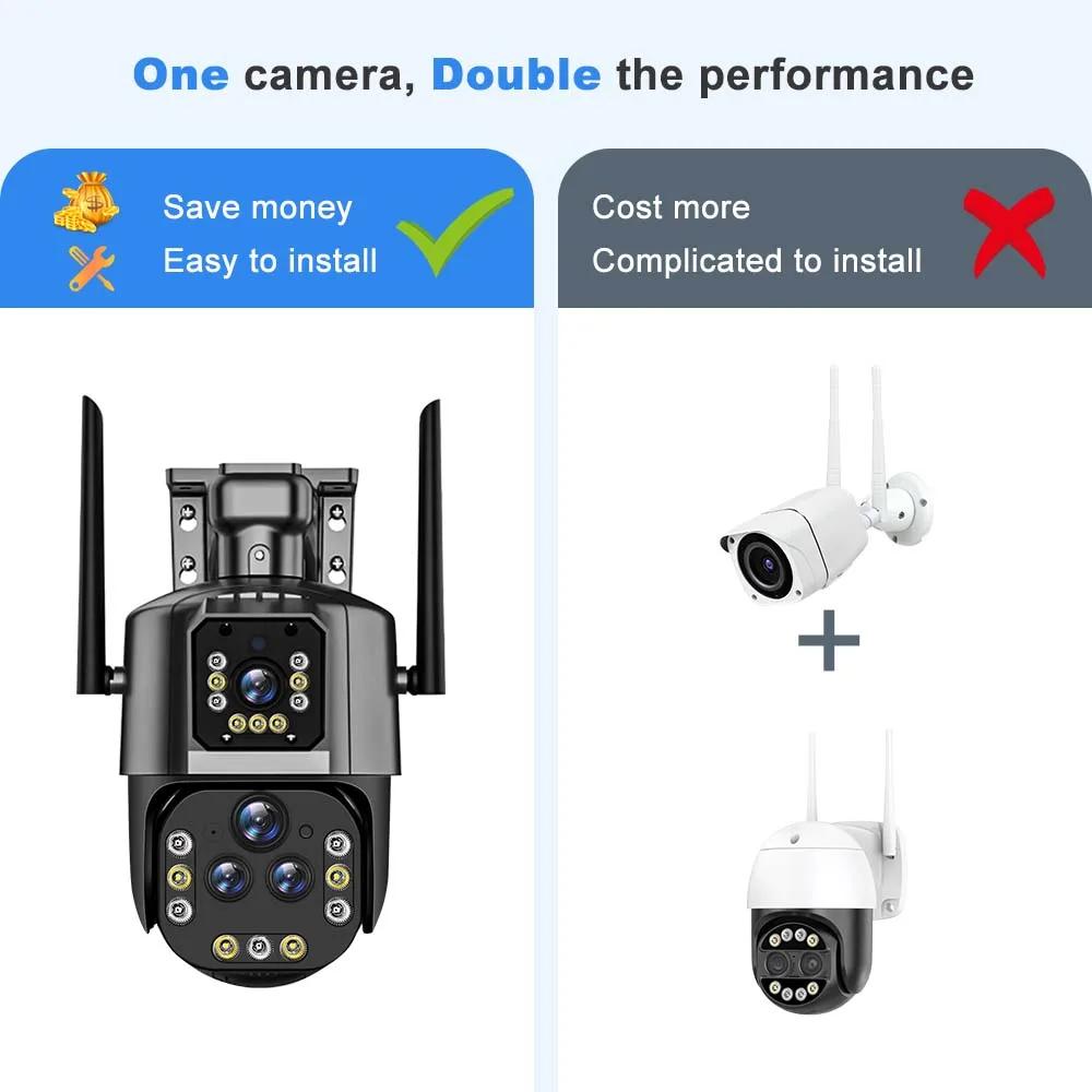 10K 20MP WiFi IP Camera 20X Zoom Four Lens Three Screen PTZ Cameras Outdoor 16MP 8K Video Surveillance Cam CCTV Security Camera