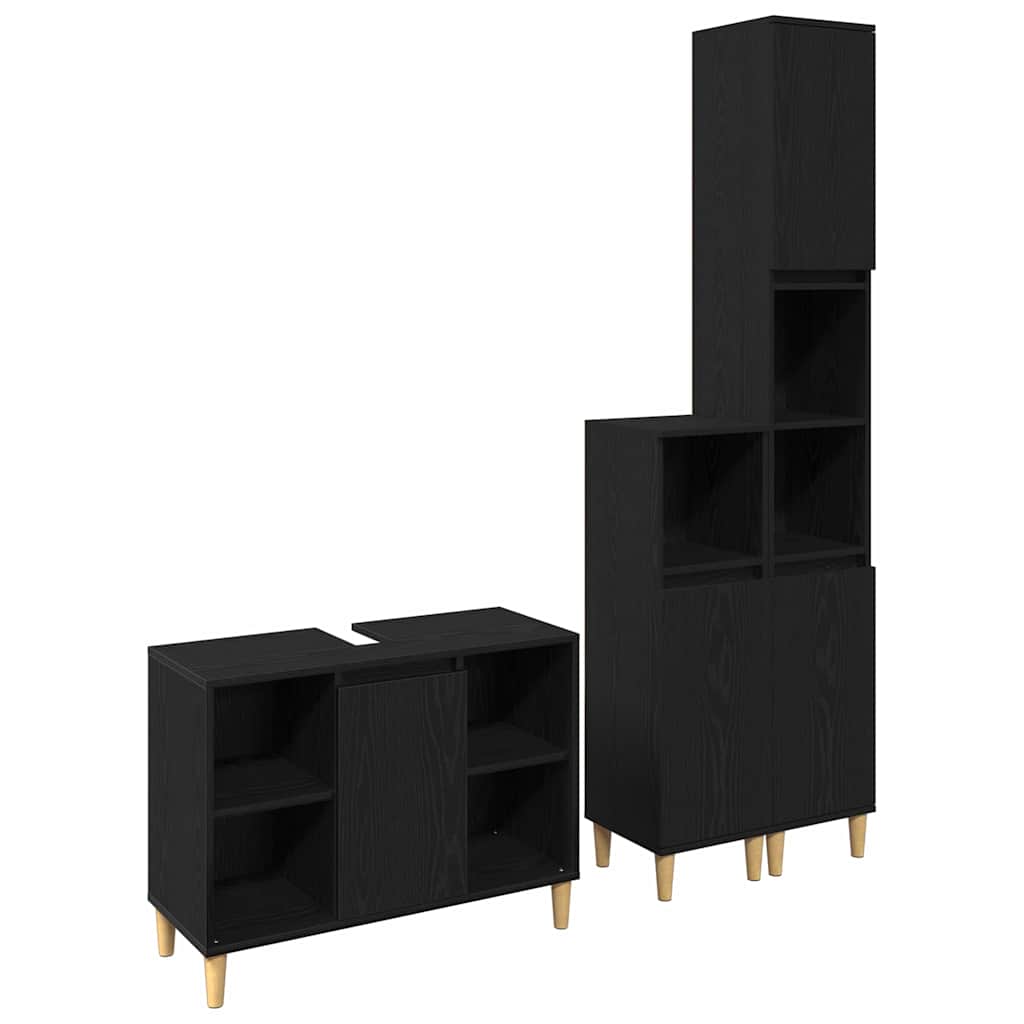 Bathroom Furniture Set with Storage 3 pcs Black Wood based Material