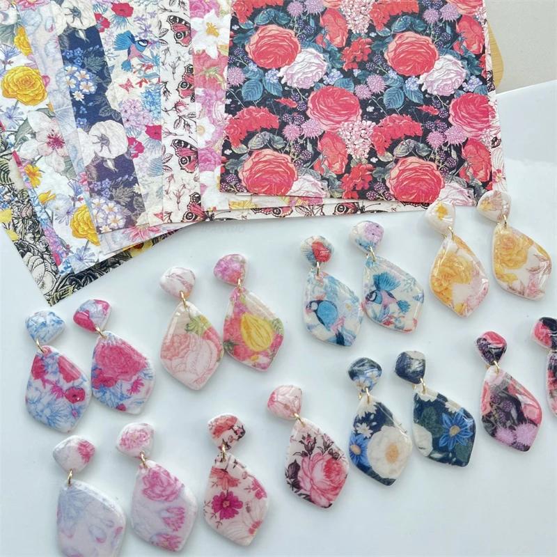 Polymer Clay Watercolor Transfer Paper DIY Flower Butterfly Printing Paper Soft Pottery Earrings Jewelry Making Decorative Tools