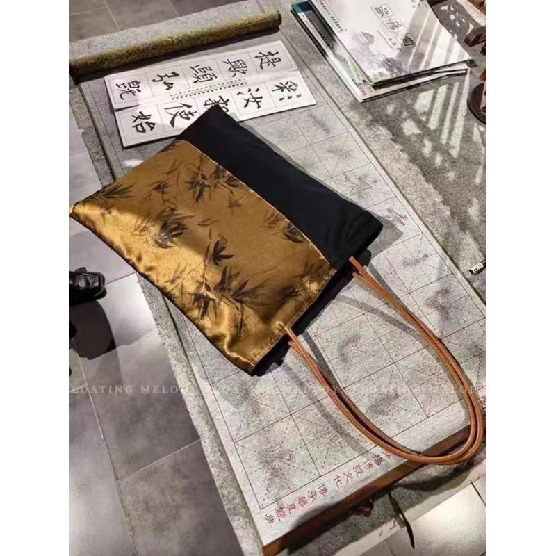 Mix and match new Chinese style\ Velvet black gold ink bamboo\ Premium acetic acid shoulder bag Floing Fuyuesheng original versatile