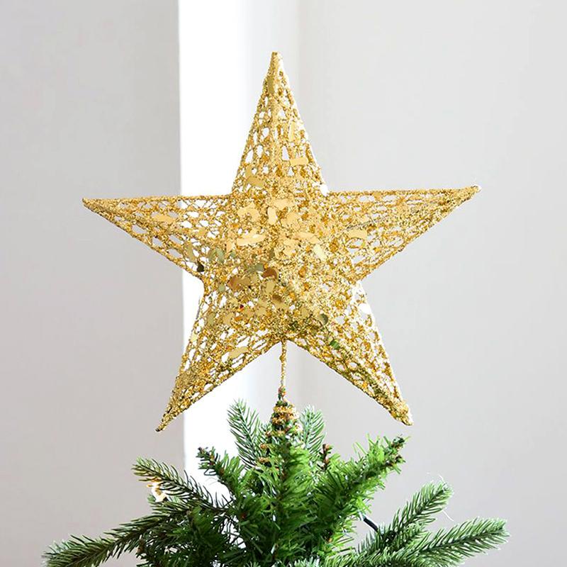 1Pc Gold Stamping Party Decoration Metal Christmas Christmas Tree Top Exquisite Golden Pentagram Decoration Glitter