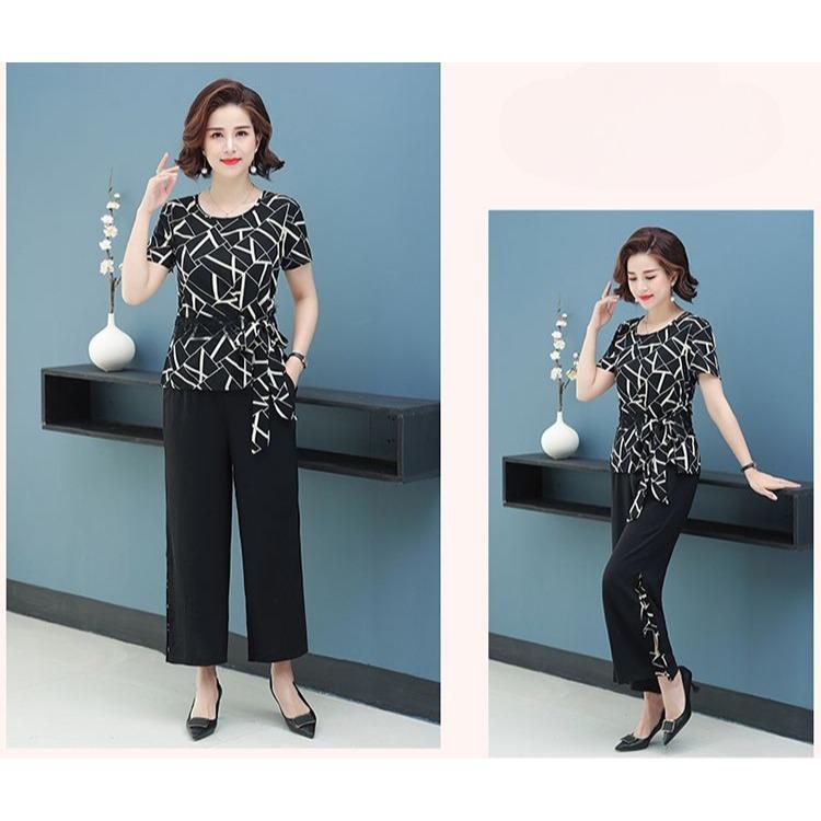 Elegante Sommerbluse für Damen Mode Kurzarm-Oberteil für Damen mittleren Alters und ältere Mütter