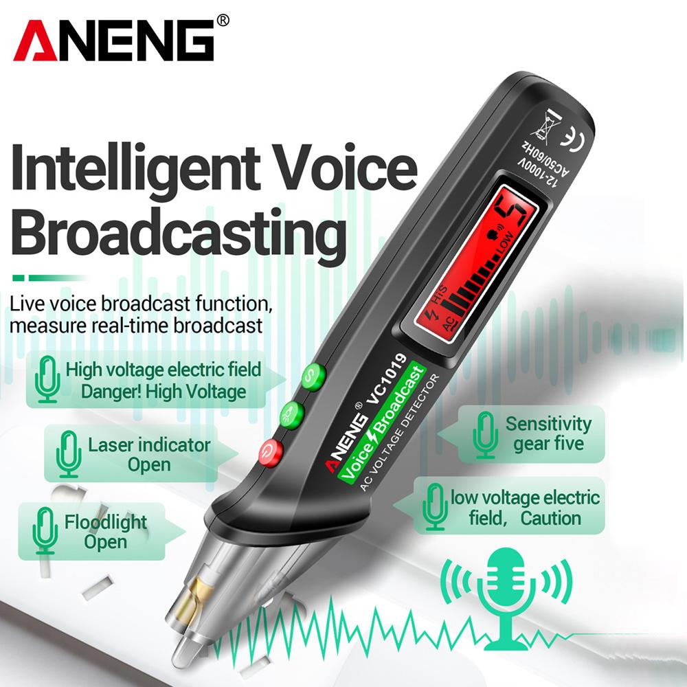 Neuer intelligenter Spannungsprüfstift 12V-1000V AC Spannungs-Sprachansage ANENG VC1019 Berührungsloser Infrarotsensor-Positionierung Elektrische Werkzeuge mit Alarm