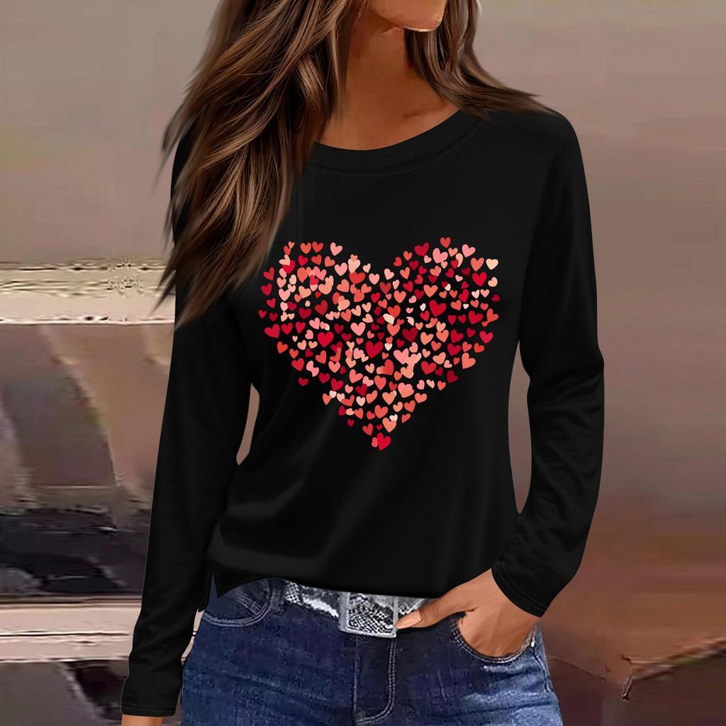 Women's Fashion Casual Slit Hem Round Neck Long Sleeve Loose Christmas Printed T-Shirt Ladies Top