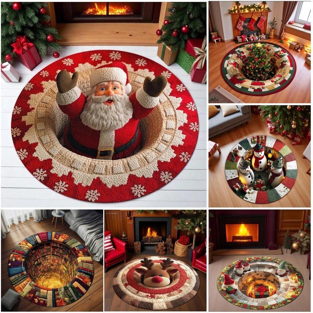 Imitation Cashmere Christmas Round Carpet 3D Special-shaped Santa Claus Floor Mat Home Decor