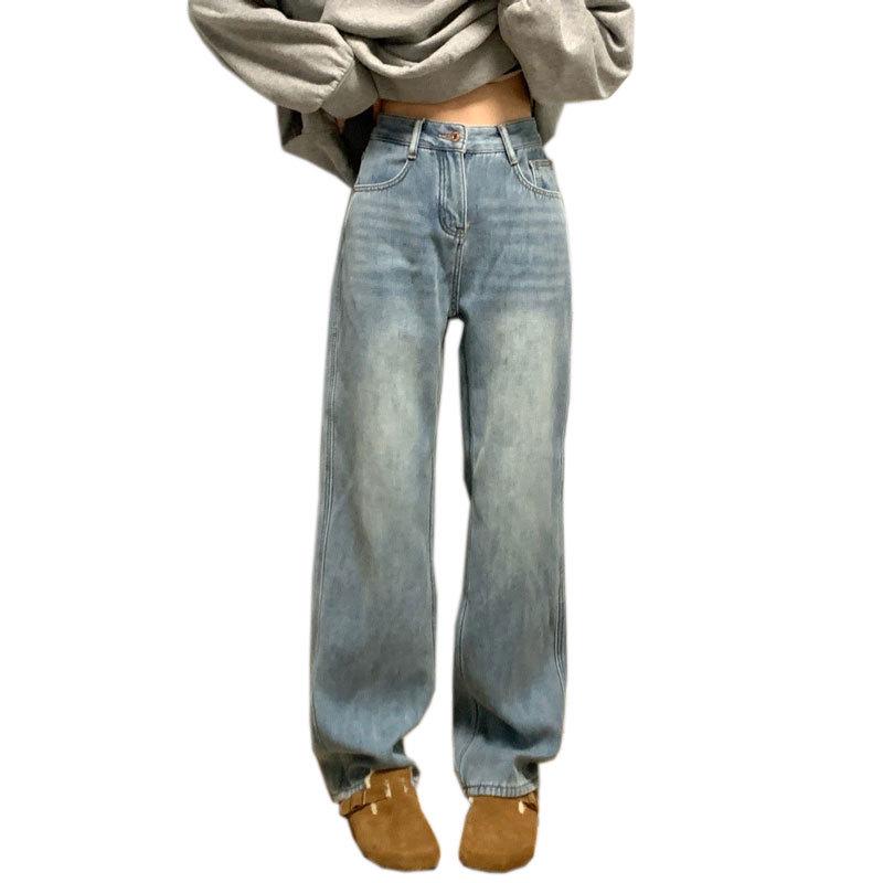 Pear-Shaped Women's Plus Velvet Wide-Leg Floor-Length Warm Jeans