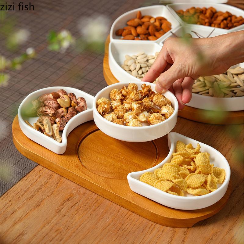 Ceramic Snack Platter Fruit Plate Dried Fruit Plate Snack Plates Candy Bowl Dessert Plates Dim Sum Dish Refreshments Tray