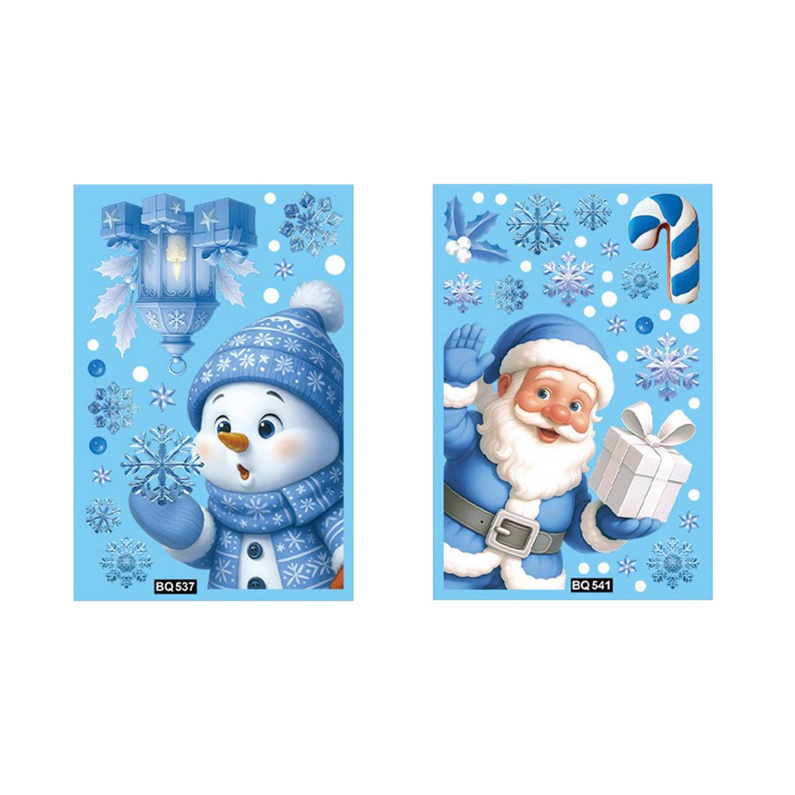

Christmas Sticker Creative Cartoon Santa Glass Sticker New Blue Snowflake Snowman Static Sticker Room Decor Aesthetic One Size синий