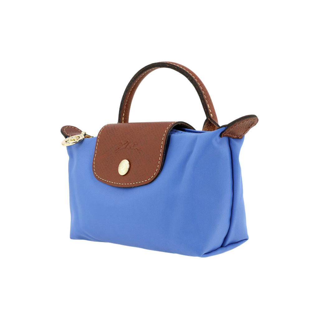 Longchamp Le Pliage 17 Short Handle Snap Button Zipper Closure Recycled Canvas With Leather Trim Tote Bag Women Tote Bag Blue 34175089P78