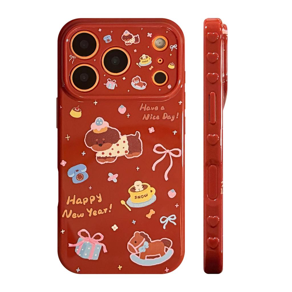 Childlike New Year Cartoon 17 Case for Apple 17 Pro Max, iPhone 16 Red, 15 Soft Case, 13 Cute