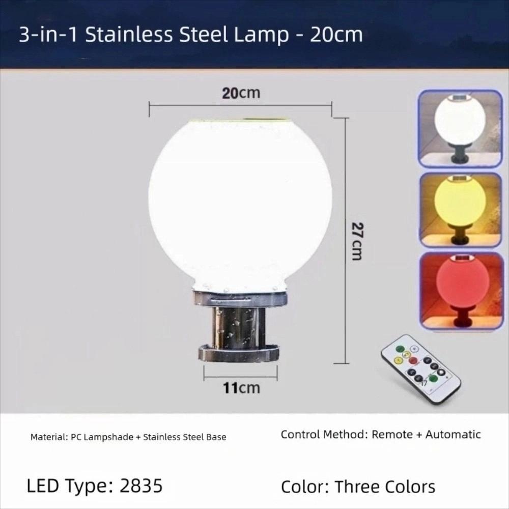 Waterproof Solar Cell Pillar Lamp Stainless Steel LED Round Ball For Garden Villa Pillar