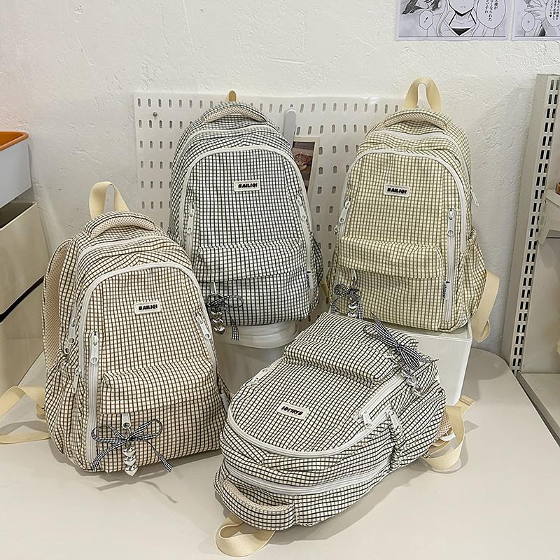 Plaid Print Student Schoolbag Women Campus Backpack